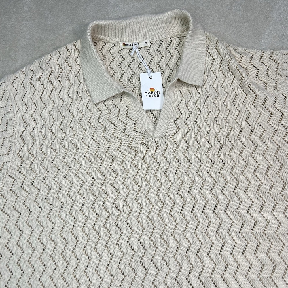 Marine Layer Archive Cyrus Sweater Polo Mens Xl Natural Johnny Collar Knit